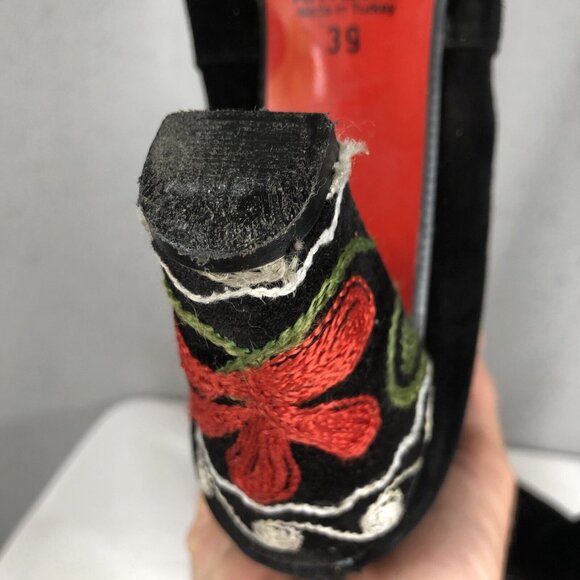 Artemis Suede Boots Womens 8.5 Black Leather Embroidery Heels Boho Retro 70s - Picture 10 of 16